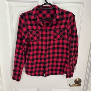 Red and Black Plaid Button-Up Shirt